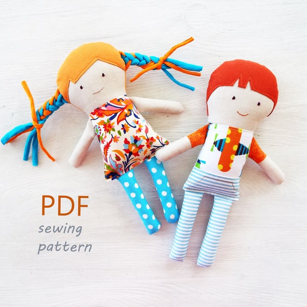 Girl Doll and Boy Doll PDF Sewing Pattern, Cloth Doll Pattern, DIY, Doll Pattern, brother and sister Dolls, Instant Download, Newborn Dolls