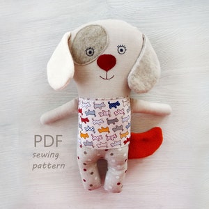 Stuffed dog doll pattern sewing handmade DIY, Cloth doll pattern PDF for Dog Lover, textile rag dog doll soft animal toy gift for toddler
