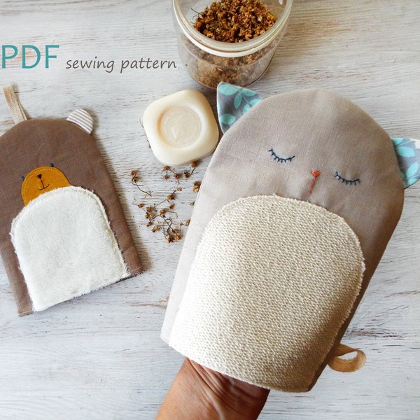 2 in 1 Eco-vriendelijk washandje voor baby's. Naaipatroon voor babydoekjes. Katoenen washandjes baby dieren