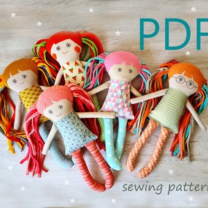 Rag doll sewing pattern DIY, detailed tutorial step by step, Cloth doll pattern PDF, natural linen and cotton first baby doll