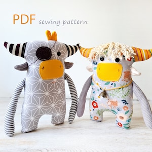 Stuffed animals bull sewing patterns . Stuffed cow Christmas cloth doll pattern . Toy bull symbol 2021 rag doll pattern