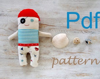 Stuffed Pirate Doll Sewing Pattern, Cloth Doll Pattern, DIY, Pirate Doll handmade, Instant Download, Gift for Boy Newborn, Rag Pirate Doll