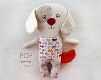 Gefüllter Hund, Puppe, Schnittmuster, Stofftier handgemacht, PDF-Muster