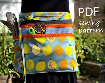 Half apron sewing pattern for women . Teacher utility apron with pockets sewing pattern . Womens work garden apron sewing patterns