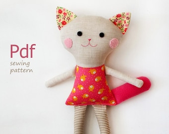 Modello di cucito per gatti in PDF, fai da te fatto a mano, modello di bambola di stoffa, gatto per amanti dei gatti, bambola di pezza di peluche a forma di gatto, giocattolo di peluche, giocattolo di stoffa per animali