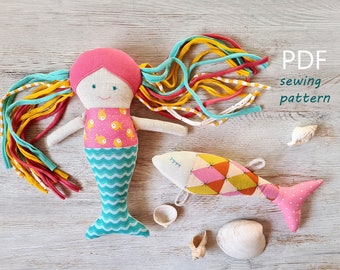 Mermaid doll sewing pattern pdf . Handmade cloth mermaid doll pattern . Baby soft doll sewing pattern pdf . Fish doll sewing pattern pdf