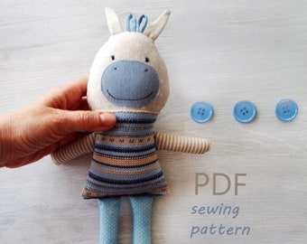 Donkey toy stuffed animal sewing patterns . Puppy donkey lover gift cloth doll pattern . Fabric doll donkey stuffed animal sewing pattern