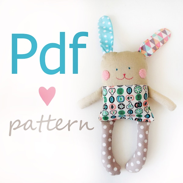 DIY Bunny Pattern PDF, Make Your Own Woodland Plush Toy, Bunny Fabric Doll, Soft rabbit doll pattern Newborn Bunny Gift, Toddler Soft Toy