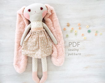Cloth Rabbit Doll Pattern, Old pink bunny Toy, Woodland Plush Toy, Fabric soft rabbit Doll pattern, Pattern Rabbit Gift