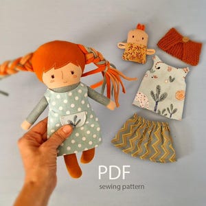 Stoffpuppe 23 cm und Baby Schnittmuster, Set mit Garderobe, Anziehpuppe, Rollenspiel, zum Nähen von Lernspielzeug