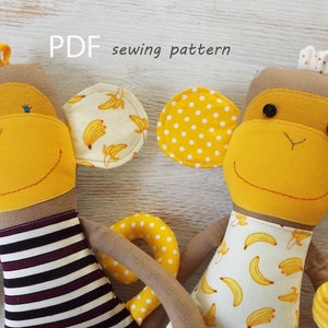 Stuffed animal monkey toy sewing pattern . Monkey cloth doll patterns baby girl gift . Rag doll monkey pattern safari baby shower 画像 8