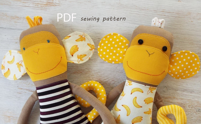 Stuffed animal monkey toy sewing pattern . Monkey cloth doll patterns baby girl gift . Rag doll monkey pattern safari baby shower 画像 8