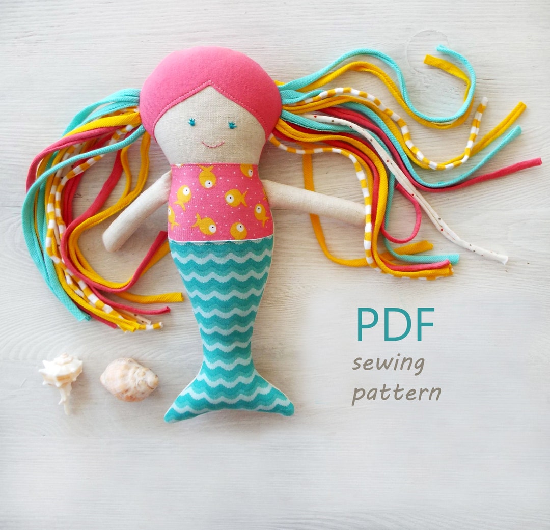 Stuffed Mermaid Doll Pattern PDF, Cloth Rag Textile Mermaid Worry Doll ...