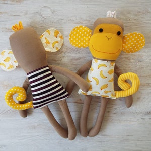 Stuffed animal monkey toy sewing pattern . Monkey cloth doll patterns baby girl gift . Rag doll monkey pattern safari baby shower 画像 5