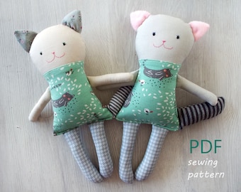 Cat stuffed animal sewing patterns . Stuffed cat cloth doll patterns . Handmade cat rag doll pattern . Soft toy pattern cat lover gift