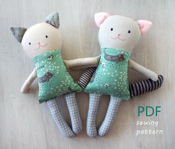 Cat Stuffed Animal Sewing Patterns . Stuffed Cat Cloth Doll Patterns .  Handmade Cat Rag Doll Pattern . Soft Toy Pattern Cat Lover Gift 