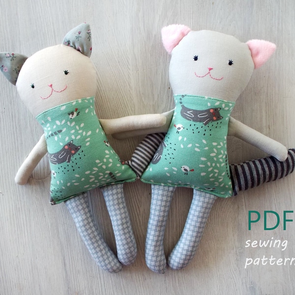 Cat stuffed animal sewing patterns . Stuffed cat cloth doll patterns . Handmade cat rag doll pattern . Soft toy pattern cat lover gift