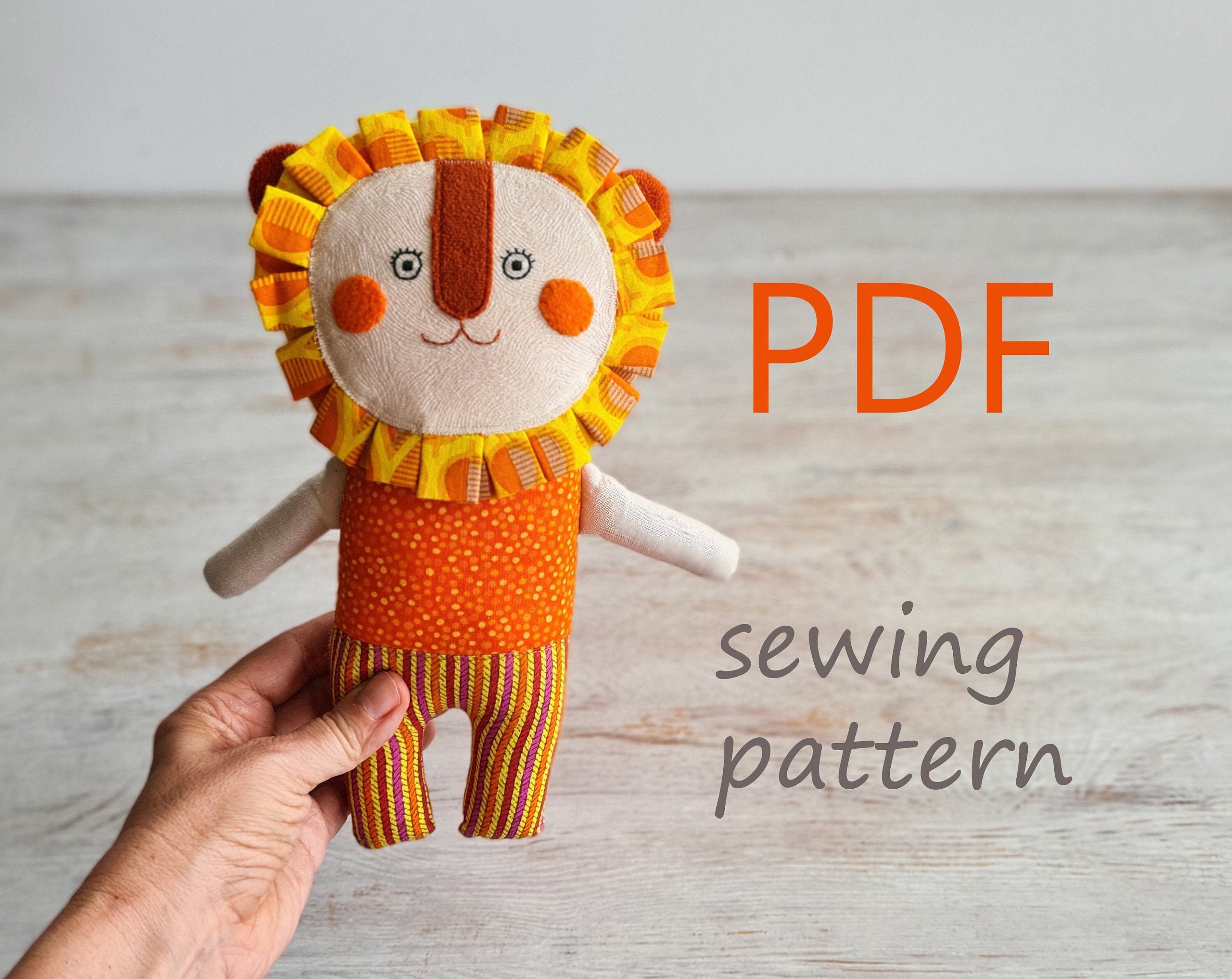 Stuffed Lion Pattern Sewing Handmade Cloth Doll Pattern Pdf Etsy