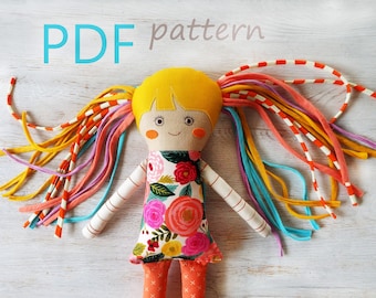 DIY big doll Sewing Pattern, Stuffed Doll 18 inch pdf for Newborn, Textile doll pattern with tutorial, soft companion for toddler