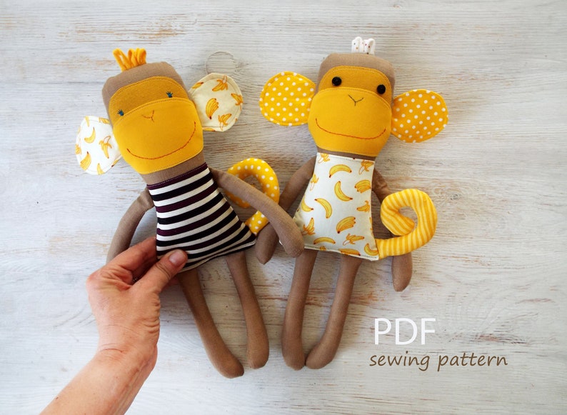 Stuffed animal monkey toy sewing pattern . Monkey cloth doll patterns baby girl gift . Rag doll monkey pattern safari baby shower 画像 2