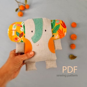 Patrón de costura en PDF para muñeco de elefante de peluche, juguete suave para bebé.