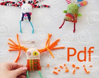 Pattern Keychain doll Little Monster, PDF Sewing Pattern, Cloth Doll Pattern, Monster Doll Pattern, mini toy, pocket protection amulet doll