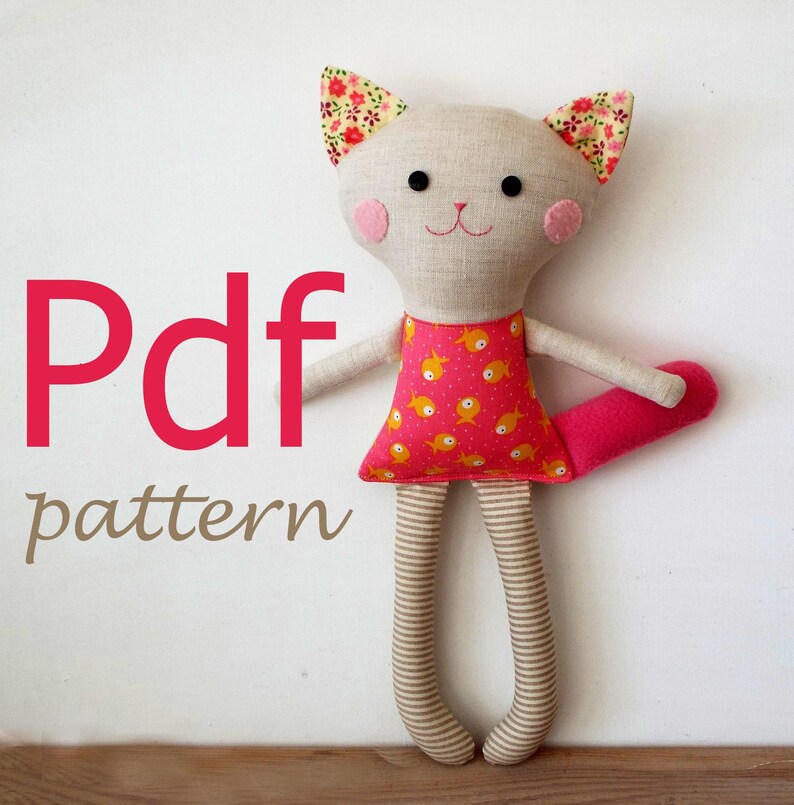 Cat Pattern Sewing PDF Handmade DIY Cloth Doll Pattern Cat Etsy España