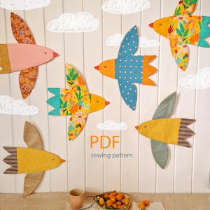 Bird sewing pattern, modern wall decor