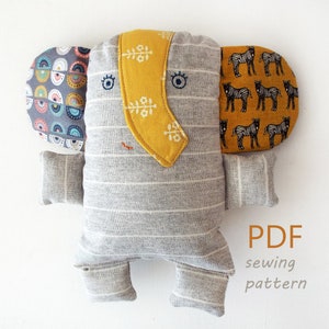 Stuffed Elephant doll pattern sewing PDF handmade, cloth doll pattern DIY gift for elephant lover, rag elephant soft animal toy for toddler