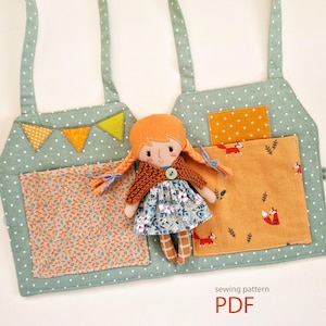 Mini Doll house and rag doll sewing pattern PDF, play set with wardrobe, doll 6" for girls 3 years old