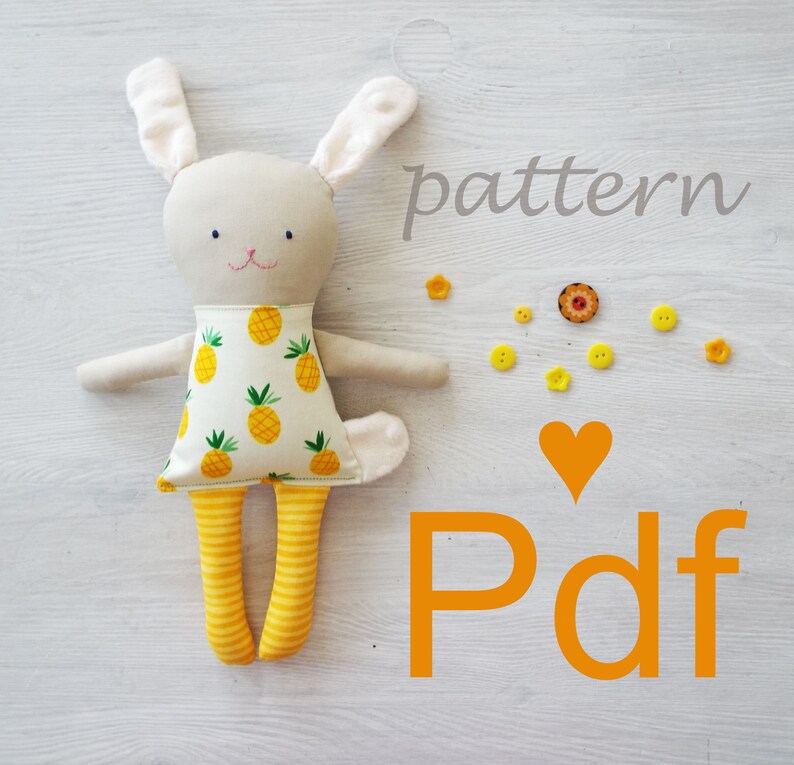 Cartamodello per cucire un coniglietto di Pasqua di peluche. Cartamodello per cucire animali di peluche con coniglietti per bambini. Animale di pezza modello coniglio immagine 2