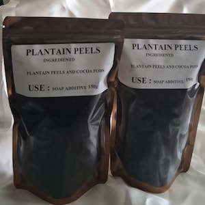Dos { 2]} Paquetes / Cáscara de Plátano / Vaina de Cacao / Aditivo para Jabón de Ceniza (300 g en total)