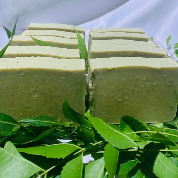 Set of 3 Bars .Neem Soap,/fresh neem leaves/ Home made,  Natural, Vegan/,Cold Process, Scented/ Free shipping