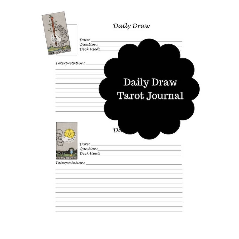 Printable PDF Tarot Journal Sheet Daily Draw | Etsy