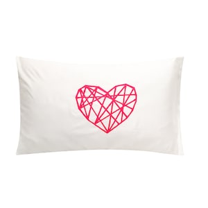 Geometric Heart Screenprinted Pillowcase Geometric, Neon, Tencel image 1
