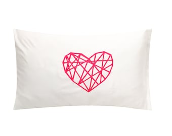 Geometric Heart Screenprinted Pillowcase - Geometric, Neon, Tencel
