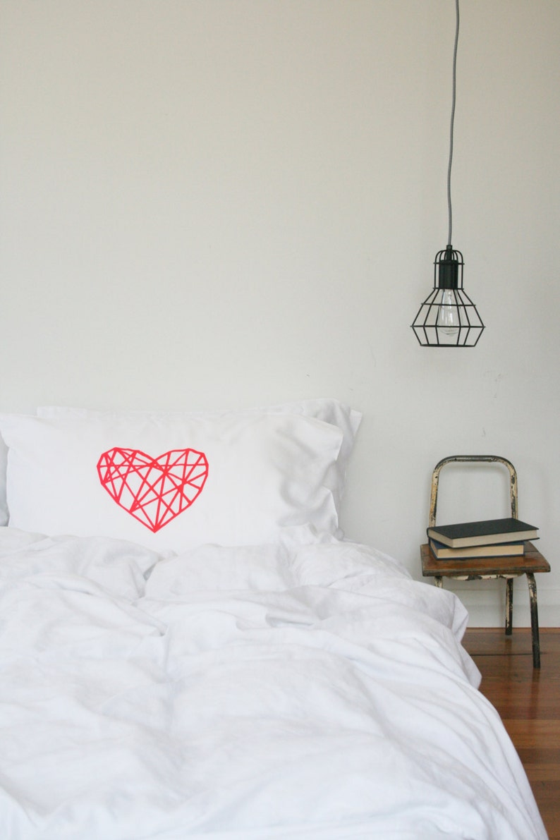 Geometric Heart Screenprinted Pillowcase Geometric, Neon, Tencel image 2