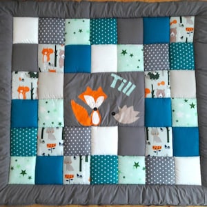Baby blanket, quilt, patchwork blanket, crawling blanket, children's blanket, fox and hedgehog blanket according to YOUR WISH at no extra charge!