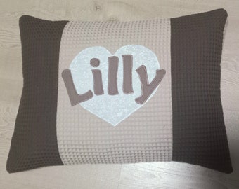 Pillow with name, baptism pillow waffle lpique, heart, 30 x 40, 40 x 60 cm.