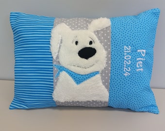 Pillow with name, christening pillow dog, 30 x 40, 40 x 60 cm.