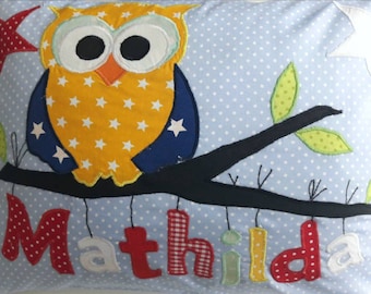 Pillow with name, baptismpad owl 30 x 40, 40 x 60 cm.