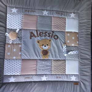 Activity blanket, patchwork blanket, crawling blanket, children&#39;s blanket. Teddy bear. Alterations at no extra charge! NEW