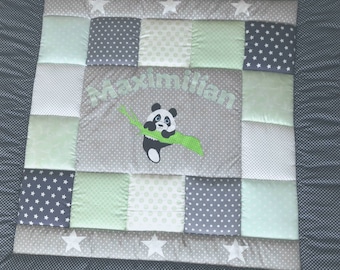 Baby blanket, quilt, Patchworkdecke, Krabbeldecke, Kinderdecke Panda SOFORT LIEFERBAR!