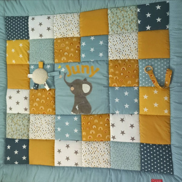 Baby blanket, quilt, Patchworkdecke, Krabbeldecke, Kinderdecke "Elefant" Änderungen ohne Aufpreis!