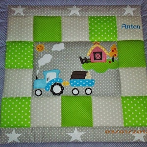Krabbeldecke, Kinderdecke, Patchworkdecke Traktor
