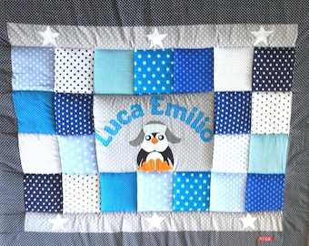 Crawling blanket, children's blanket, patchwork blanket penguin