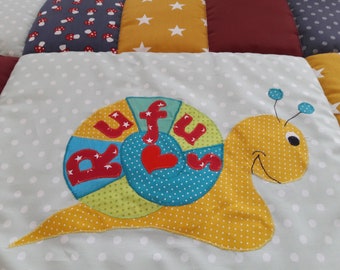 Baby blanket, quilt, Patchworkdecke, Krabbeldecke, Kinderdecke Schnecke SOFORT LIEFERBAR! Änderungen ohne Aufpreis!