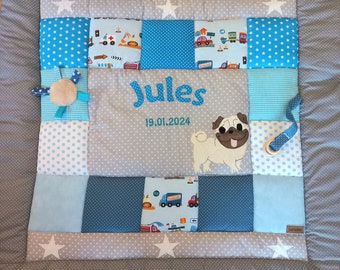 Crawling blanket, patchwork blanket, adventure blanket, pug, dog, puppy AVAILABLE IMMEDIATELY!