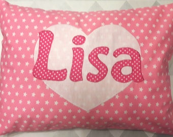 Pillow with name, baptism pillow patchwork heart 30 x 40, 40 x 60 cm.