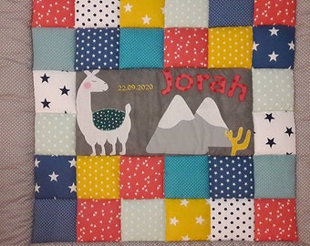 Baby blanket, quilt, Patchworkdecke, Krabbeldecke, Kinderdecke "Lama"